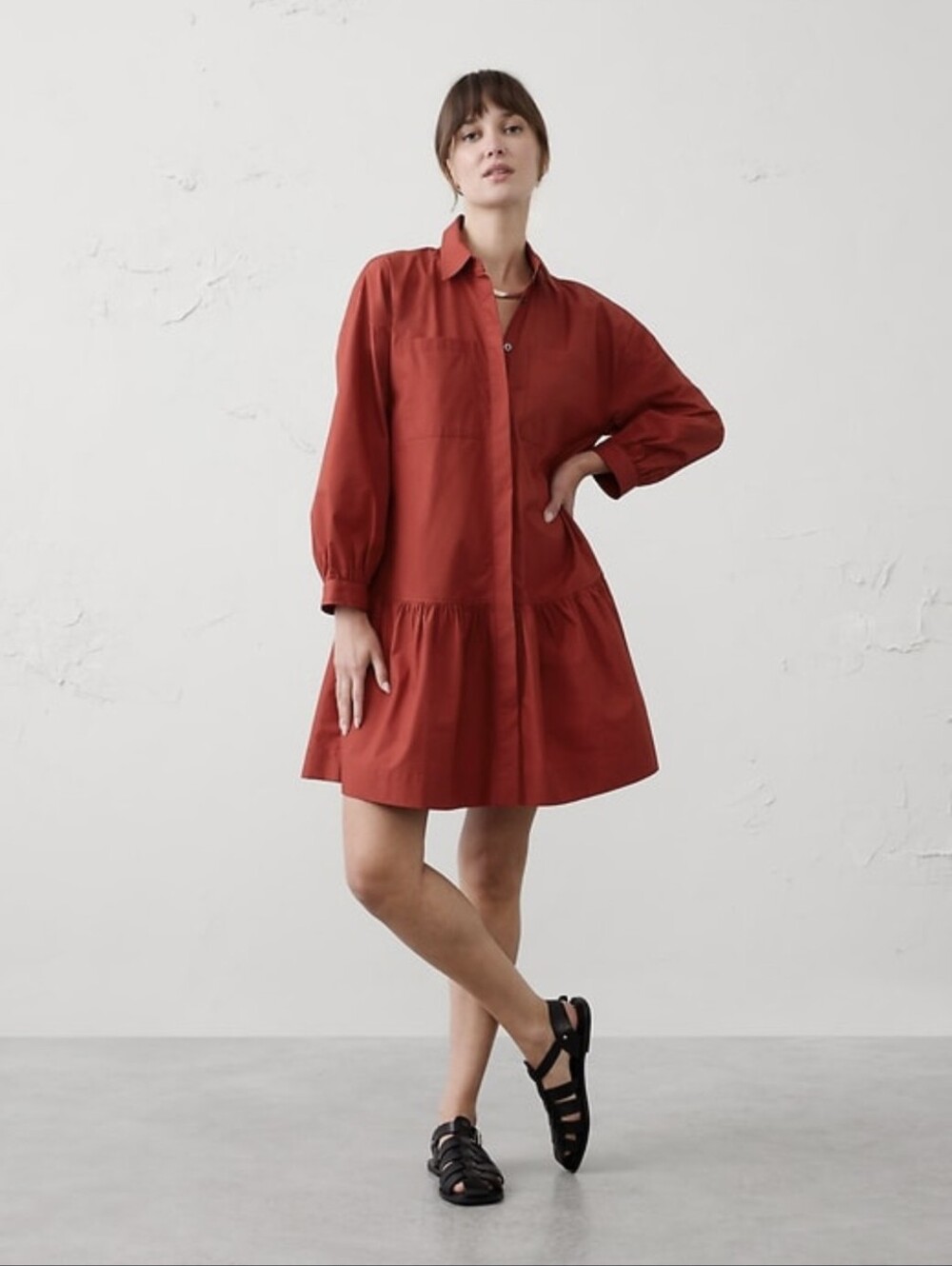 NWOT Banana Republic Puff-Sleeve Tiered Mini Dress Embers Red XS party